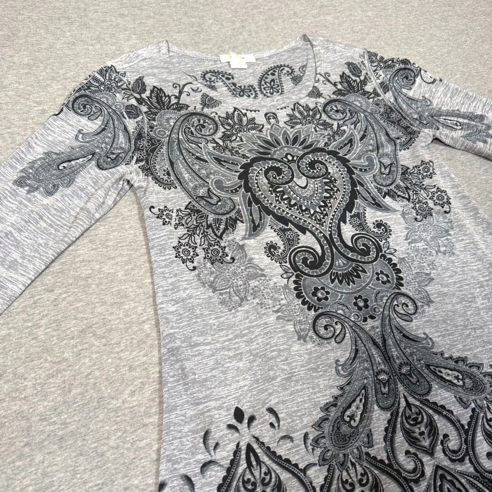 Rue Juju Womens Grey Paisley Graphic Sharkbite Hem 3/4 Sleeve Tunic Top Small
